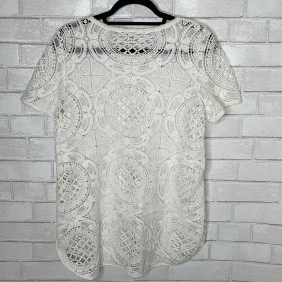Sundance White Shadow Dance Open Crotchet Short Sleeve Top - Picture 8 of 10